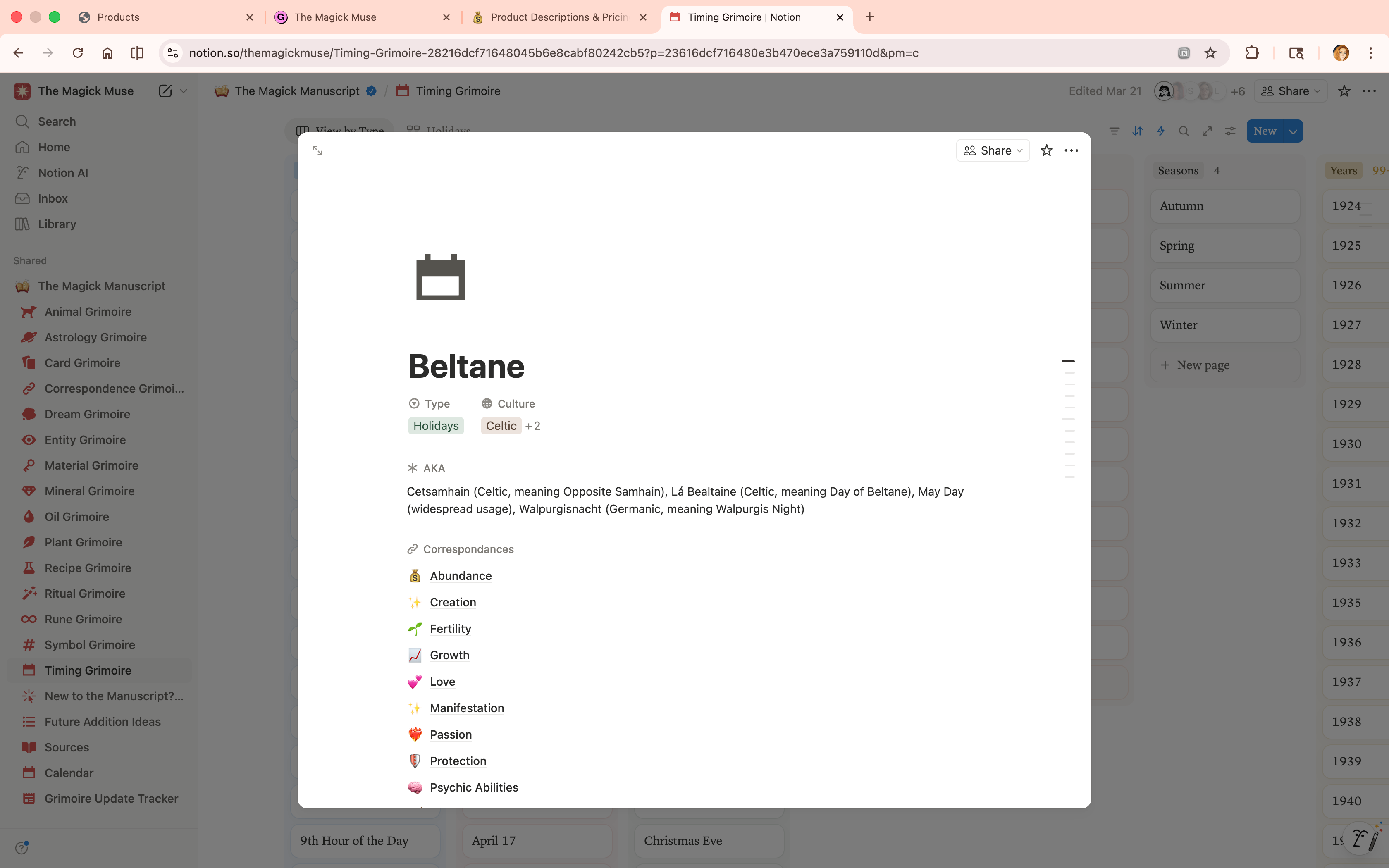 Dates &amp; Calendar Grimoire - Lifetime Access