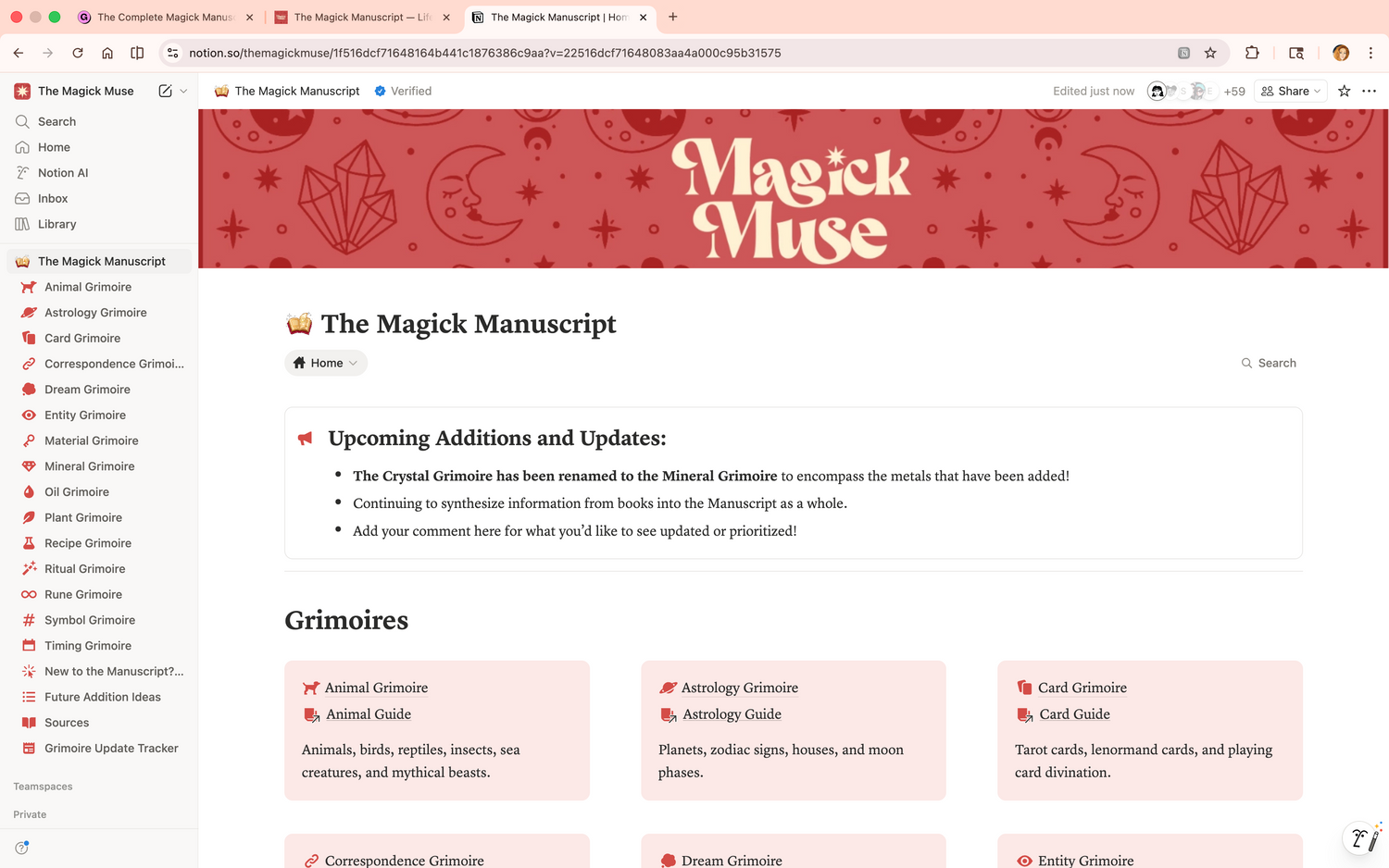 The Magick Manuscript: An Interconnected Witchcraft Grimoire on Notion
