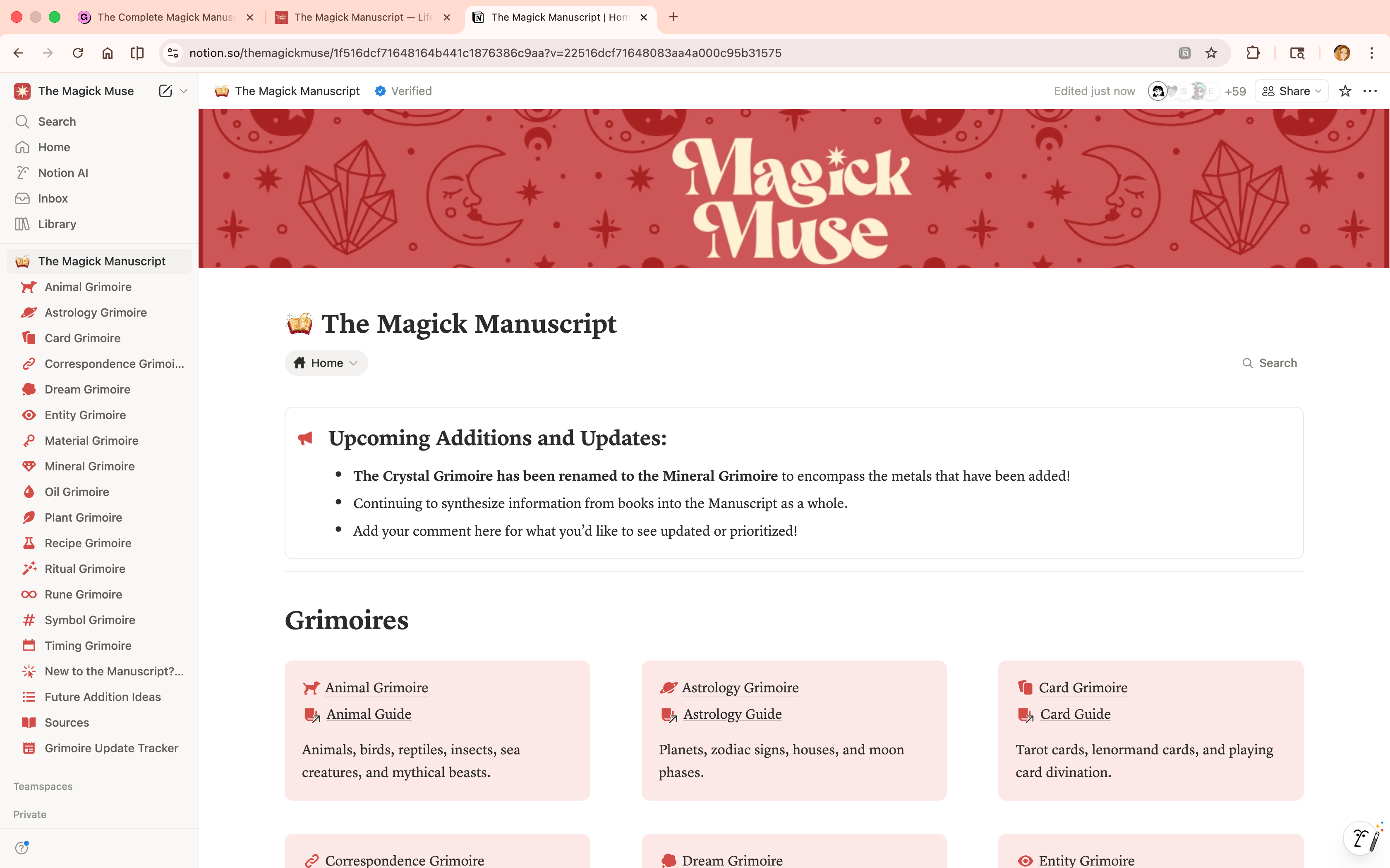 The Magick Manuscript: An Interconnected Witchcraft Grimoire on Notion