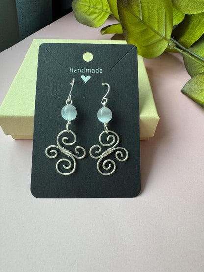 Handmade Wire Wrapped Silver Swirly Earrings with Selenite Gemstones