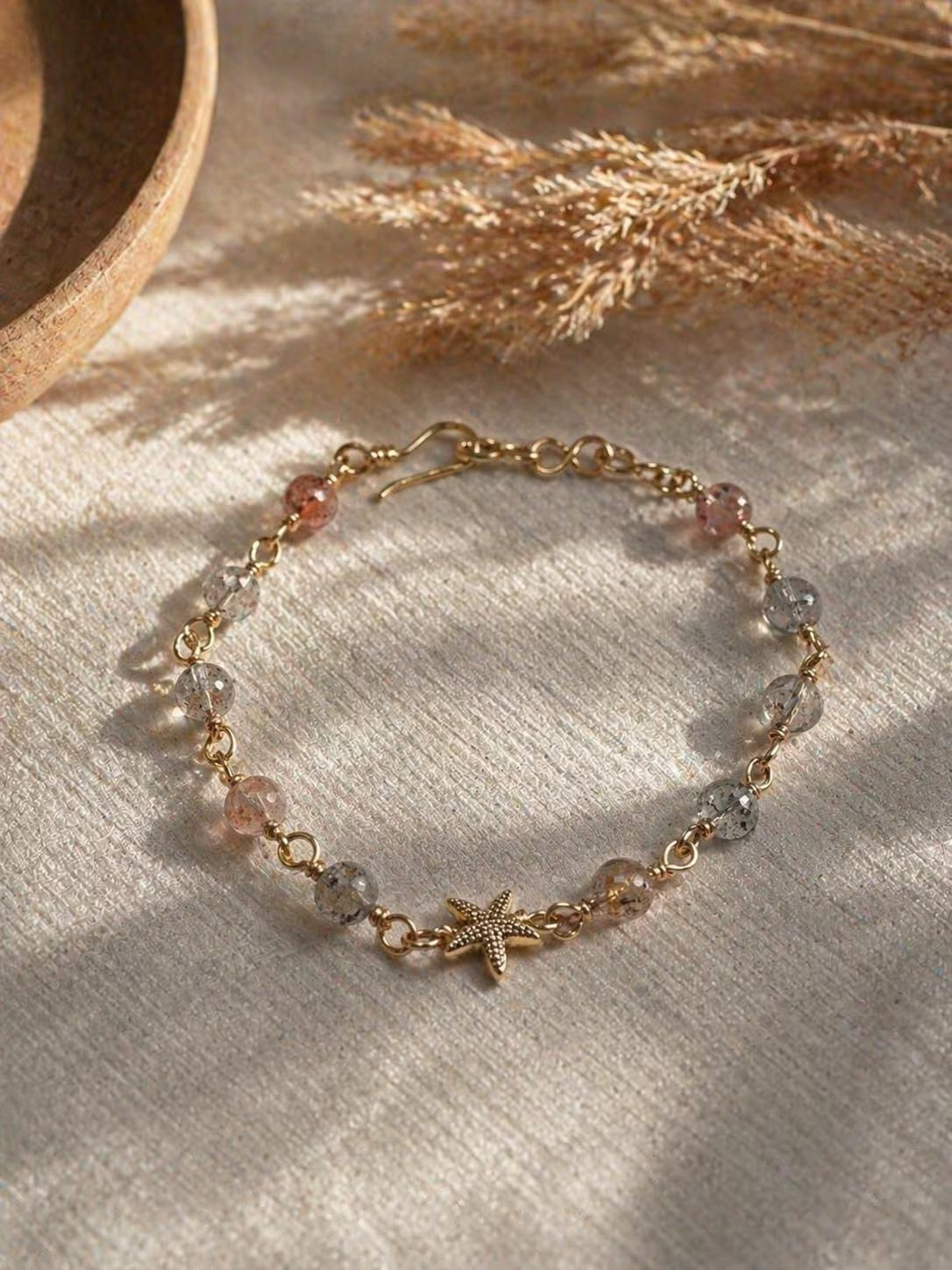 Herkimer Diamond &amp; 18k Gold Starfish Bracelet – Amplifying Stone