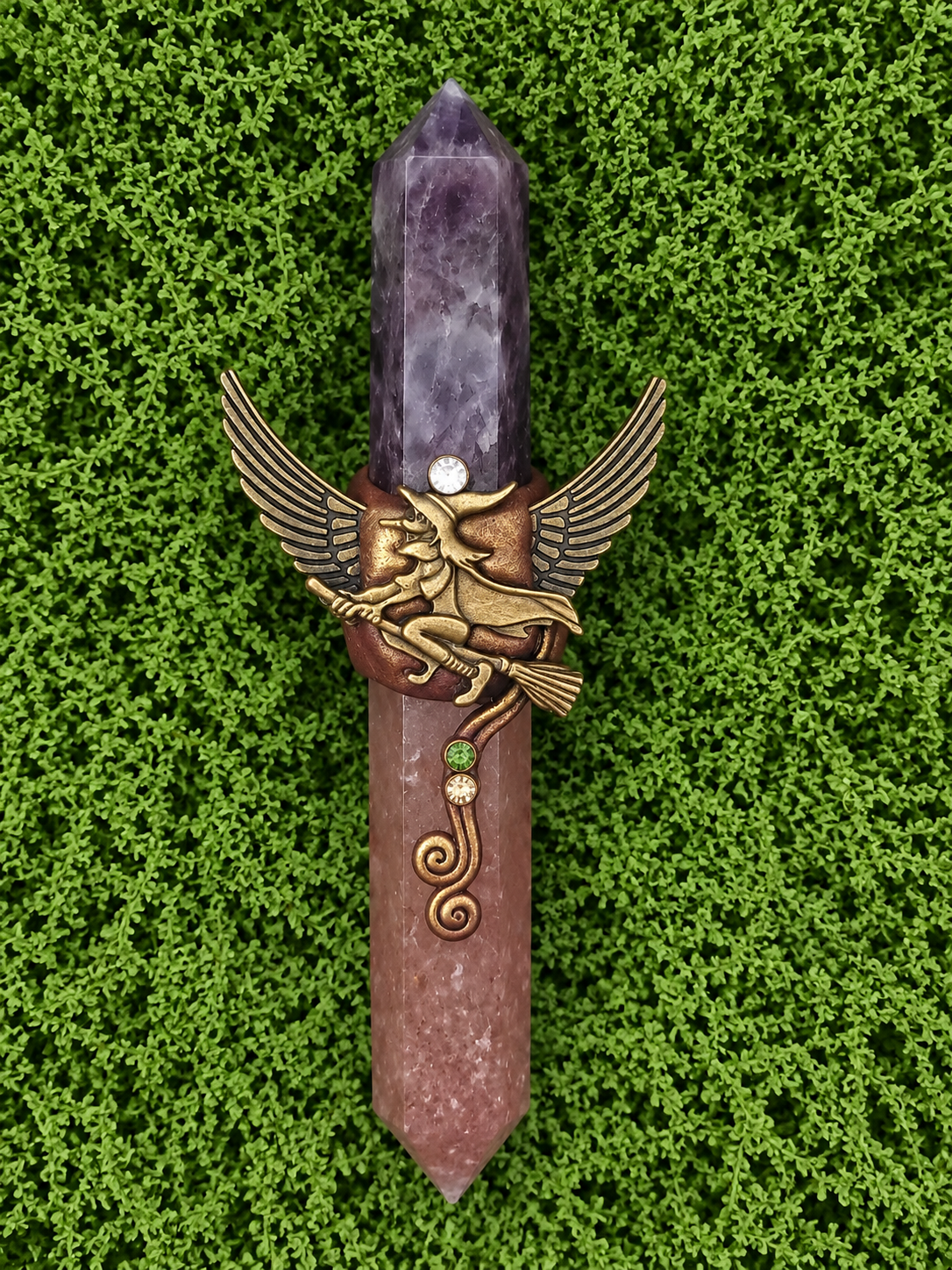 Strawberry Quartz and Amethyst WItch Wand