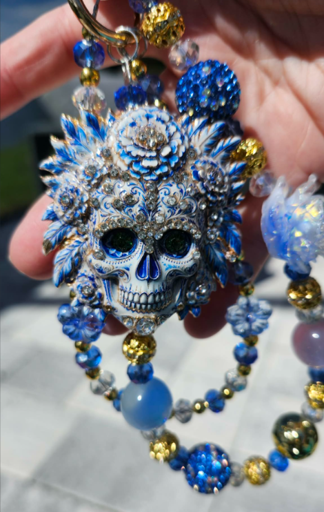 Handbag &amp; Purse Chain -  Blue Porcelain Sugar Skull