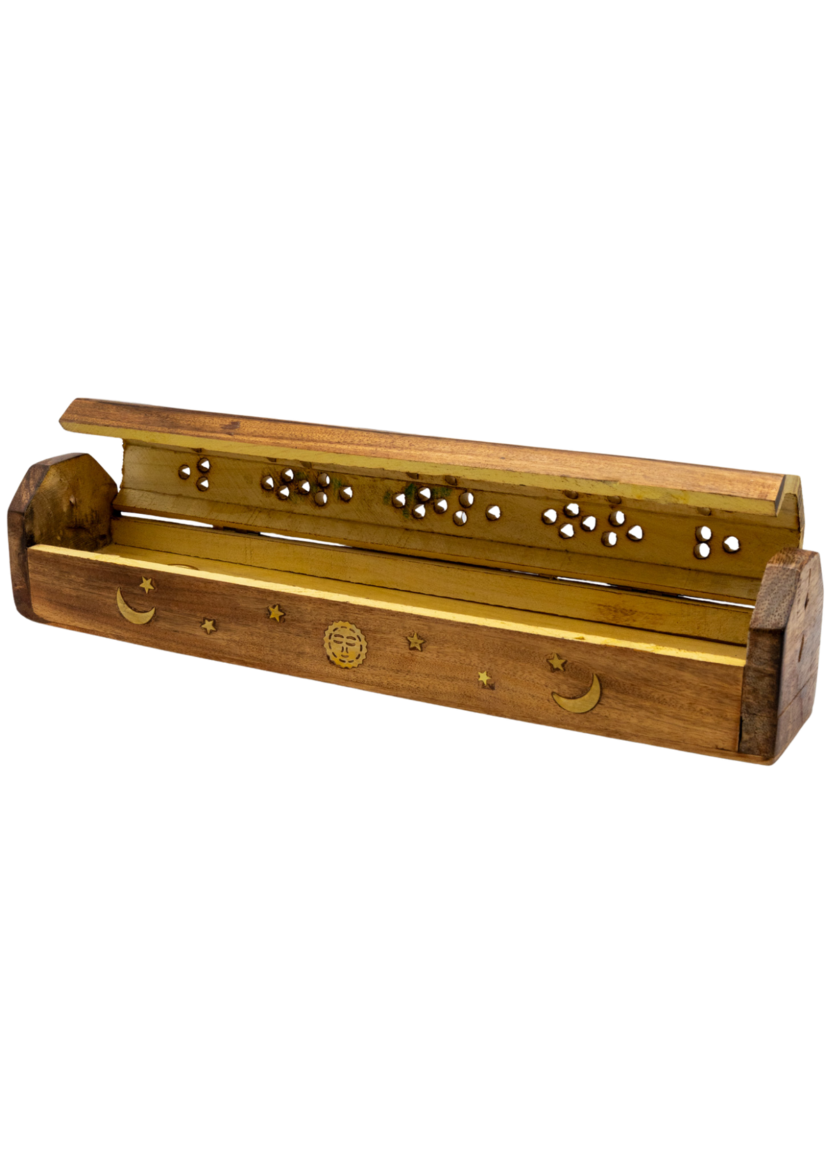 Brass Inlay Sun &amp; Moon Coffin Incense Burner