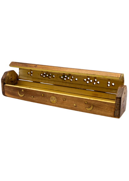 Brass Inlay Sun &amp; Moon Coffin Incense Burner