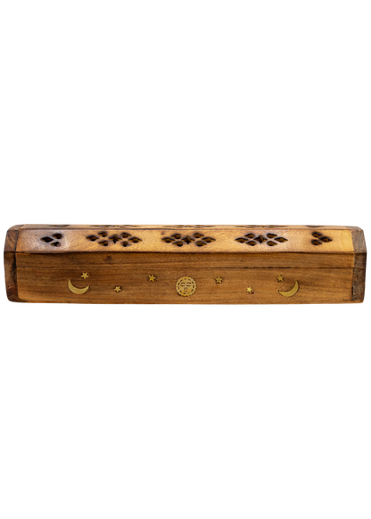 Brass Inlay Sun &amp; Moon Coffin Incense Burner