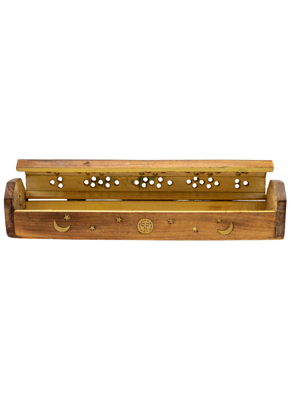 Brass Inlay Sun &amp; Moon Coffin Incense Burner