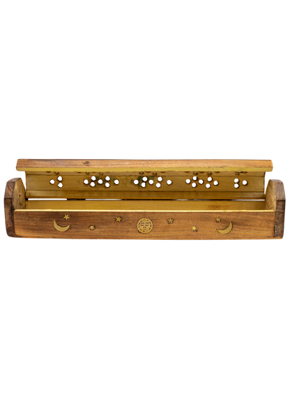 Brass Inlay Sun &amp; Moon Coffin Incense Burner