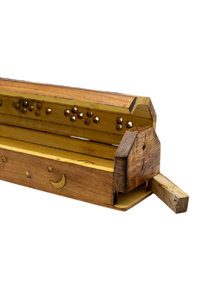 Brass Inlay Sun &amp; Moon Coffin Incense Burner