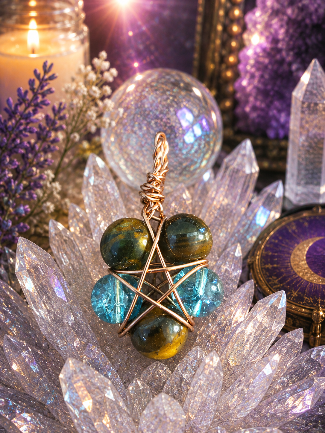 Guardian Pentacle - Tigers Eye &amp; Aqua Marine