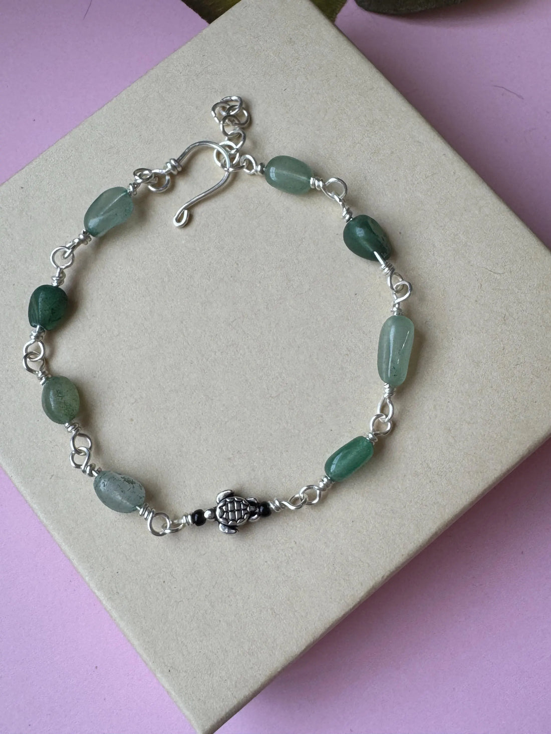 Handmade Green Aventurine Turtle Charm Bracelet