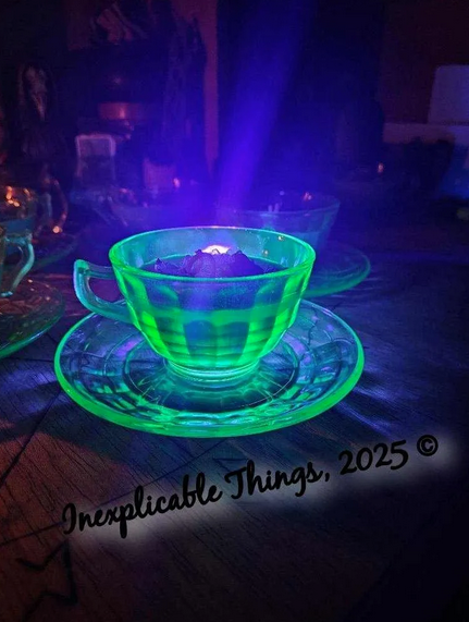 Radioactive Apple Spell Candle (Uranium Glass Teacup + Saucer Set)