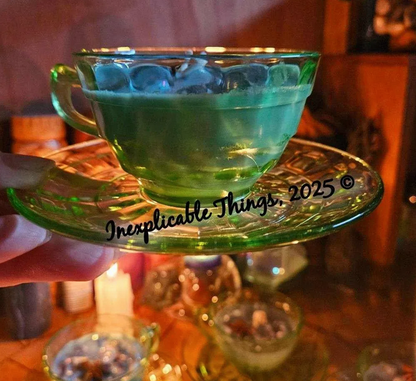 Radioactive Apple Spell Candle (Uranium Glass Teacup + Saucer Set)