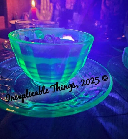Radioactive Apple Spell Candle (Uranium Glass Teacup + Saucer Set)