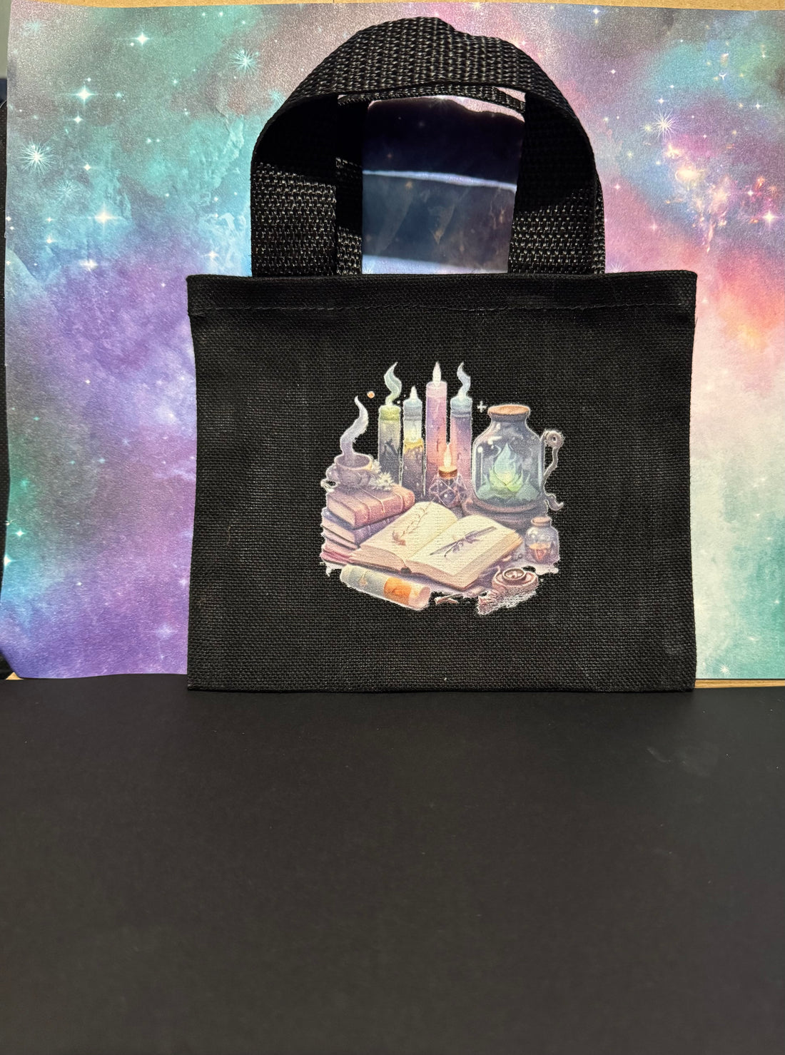 Mini Canvas Tote Bag with Transfer Decal - Black