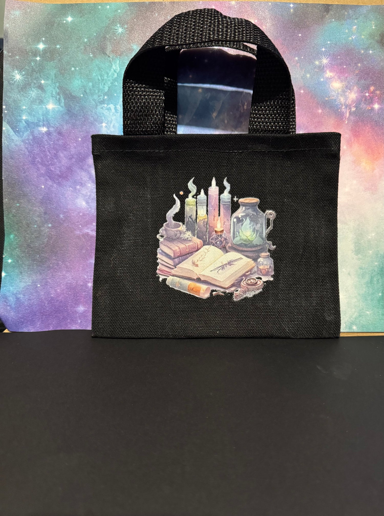 Mini Canvas Tote Bag with Transfer Decal - Black