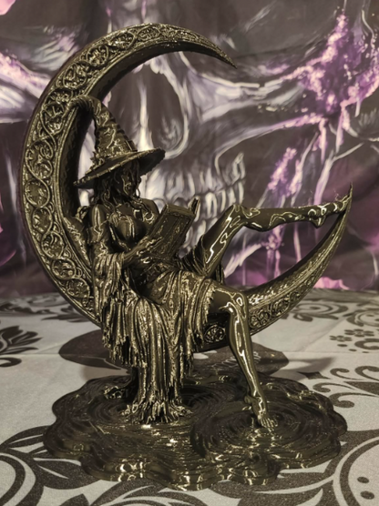 The Midnight Reader - 3D Printed Witch &amp; Crescent Moon Statue
