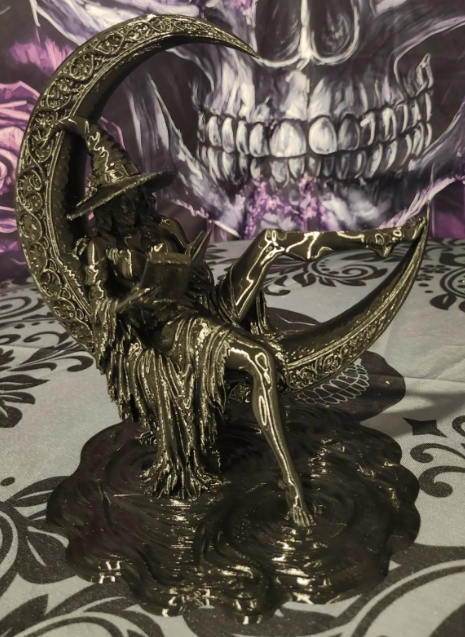 The Midnight Reader - 3D Printed Witch &amp; Crescent Moon Statue