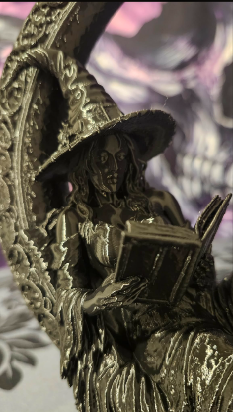The Midnight Reader - 3D Printed Witch &amp; Crescent Moon Statue