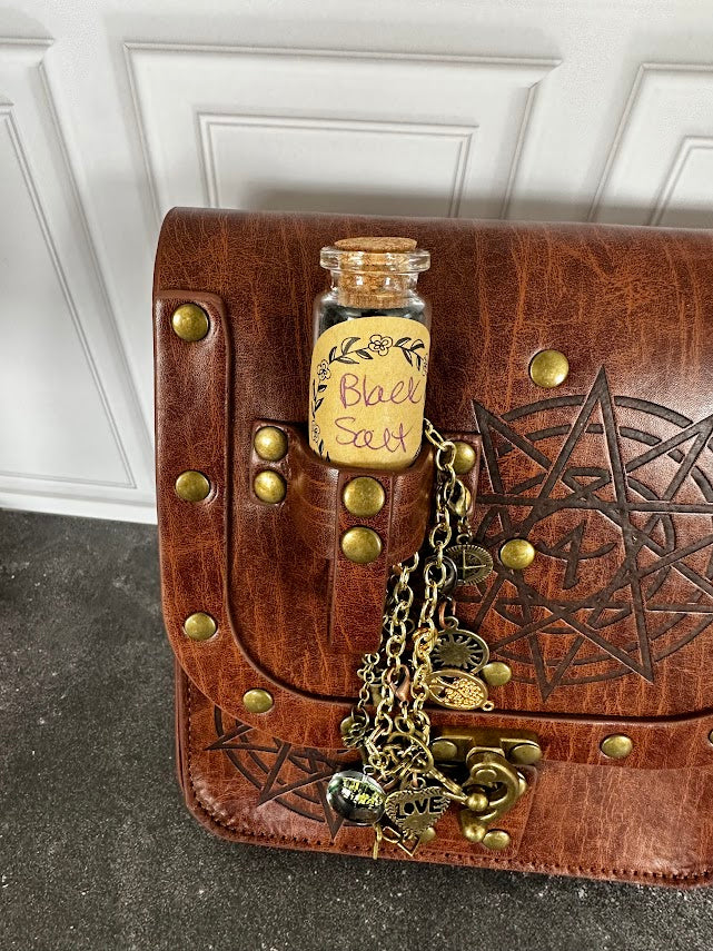 Brown Witchy Belt Pouch with Black Salt Jar &amp; Charm Chain