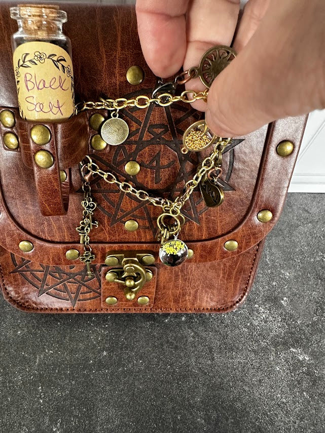 Brown Witchy Belt Pouch with Black Salt Jar &amp; Charm Chain