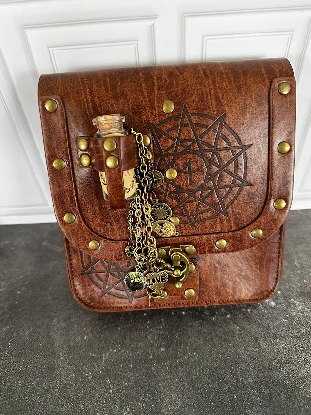 Brown Witchy Belt Pouch with Black Salt Jar &amp; Charm Chain